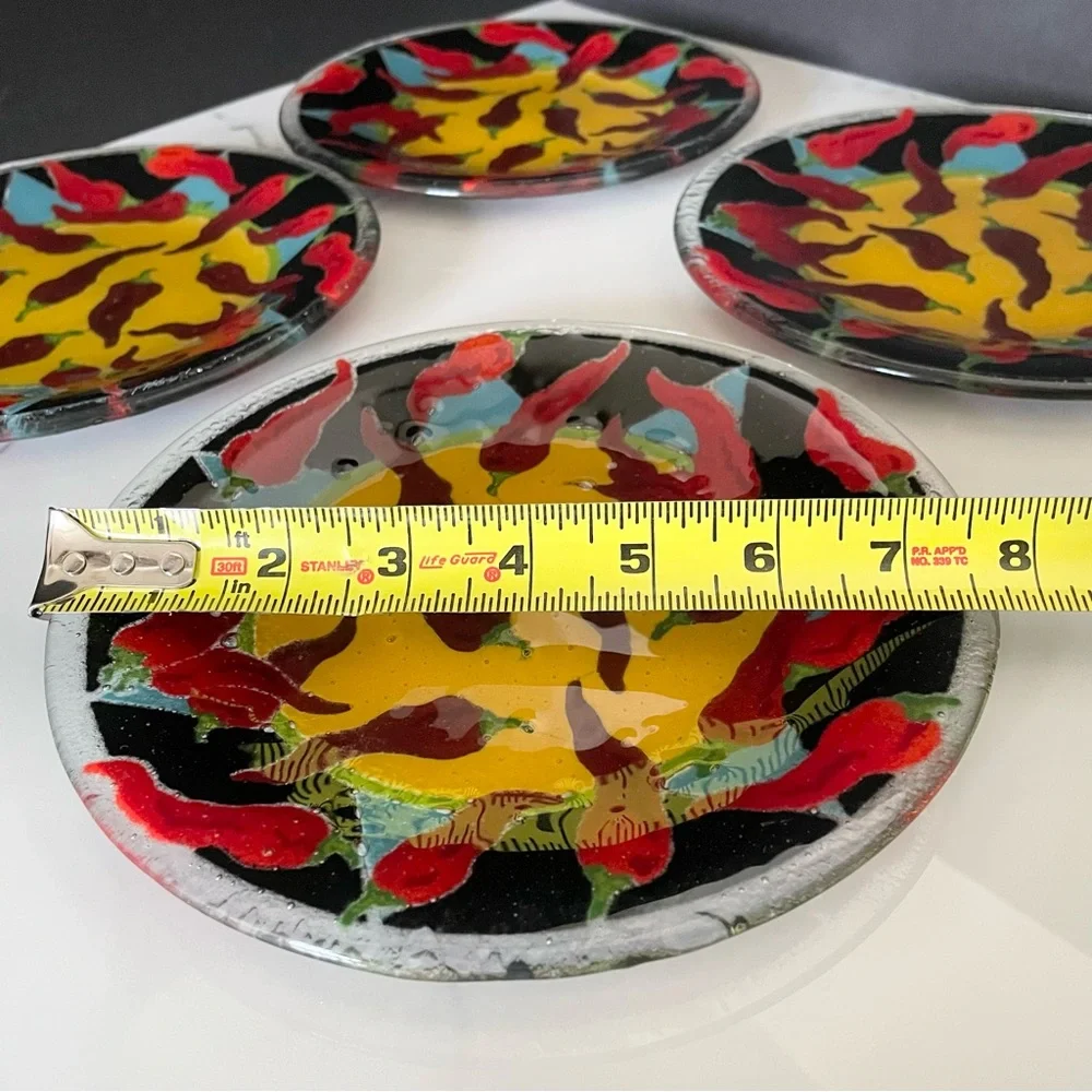 SET of 4 Chili Pepper Plates by Peggy Karr